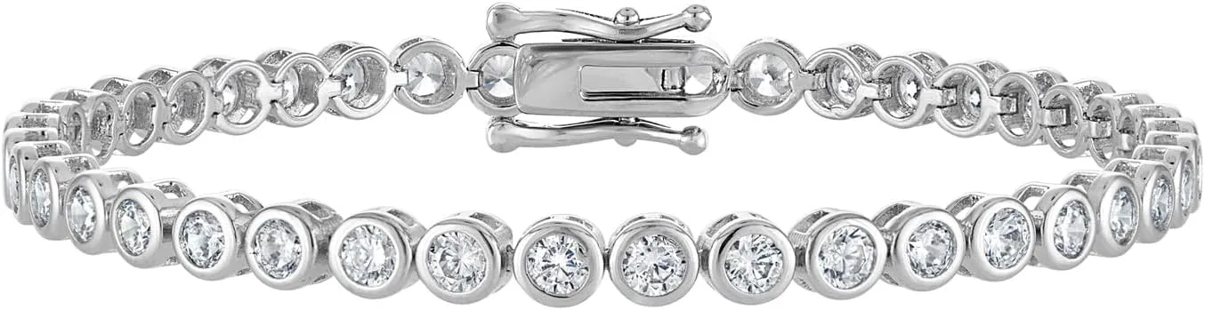 KISPER Tennis Bracelet for Women - 24K White Gold or Gold Plated Round Cut AAAAA CZ Bezel Set 3mm, Waterproof Jewelry Gift, 6.5/7/7.5 Inch