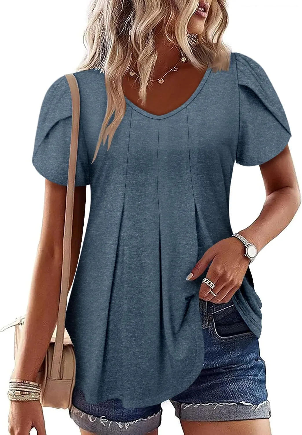 KISSMODA Womens Summer Tops Short Sleeve Floral Shirts Ladies V Neck Tunic Tops Loose Fit Tunics
