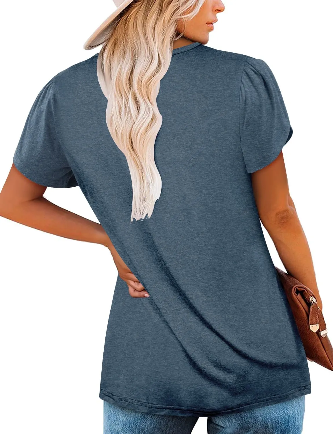 KISSMODA Womens Summer Tops Short Sleeve Floral Shirts Ladies V Neck Tunic Tops Loose Fit Tunics