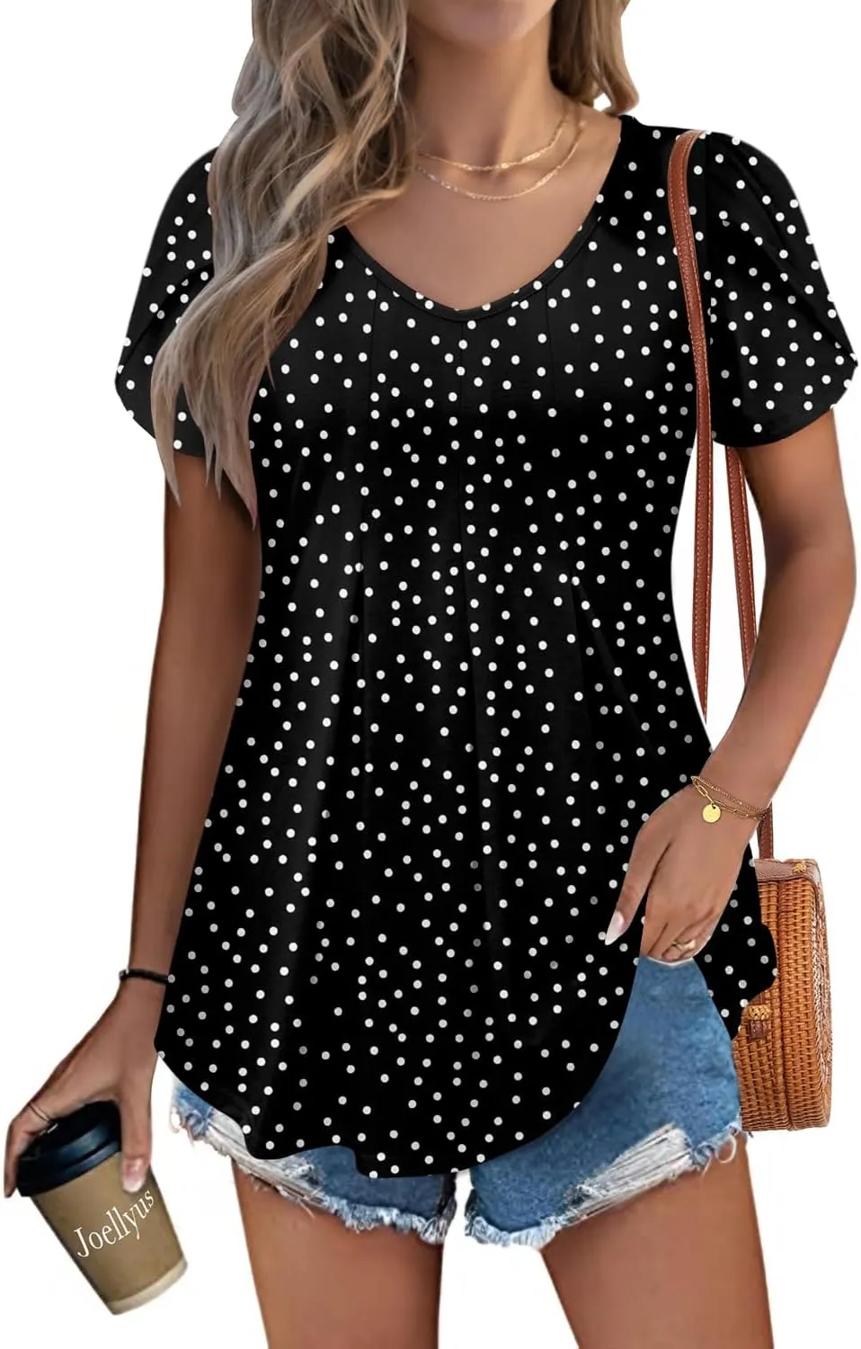 KISSMODA Womens Summer Tops Short Sleeve Floral Shirts Ladies V Neck Tunic Tops Loose Fit Tunics