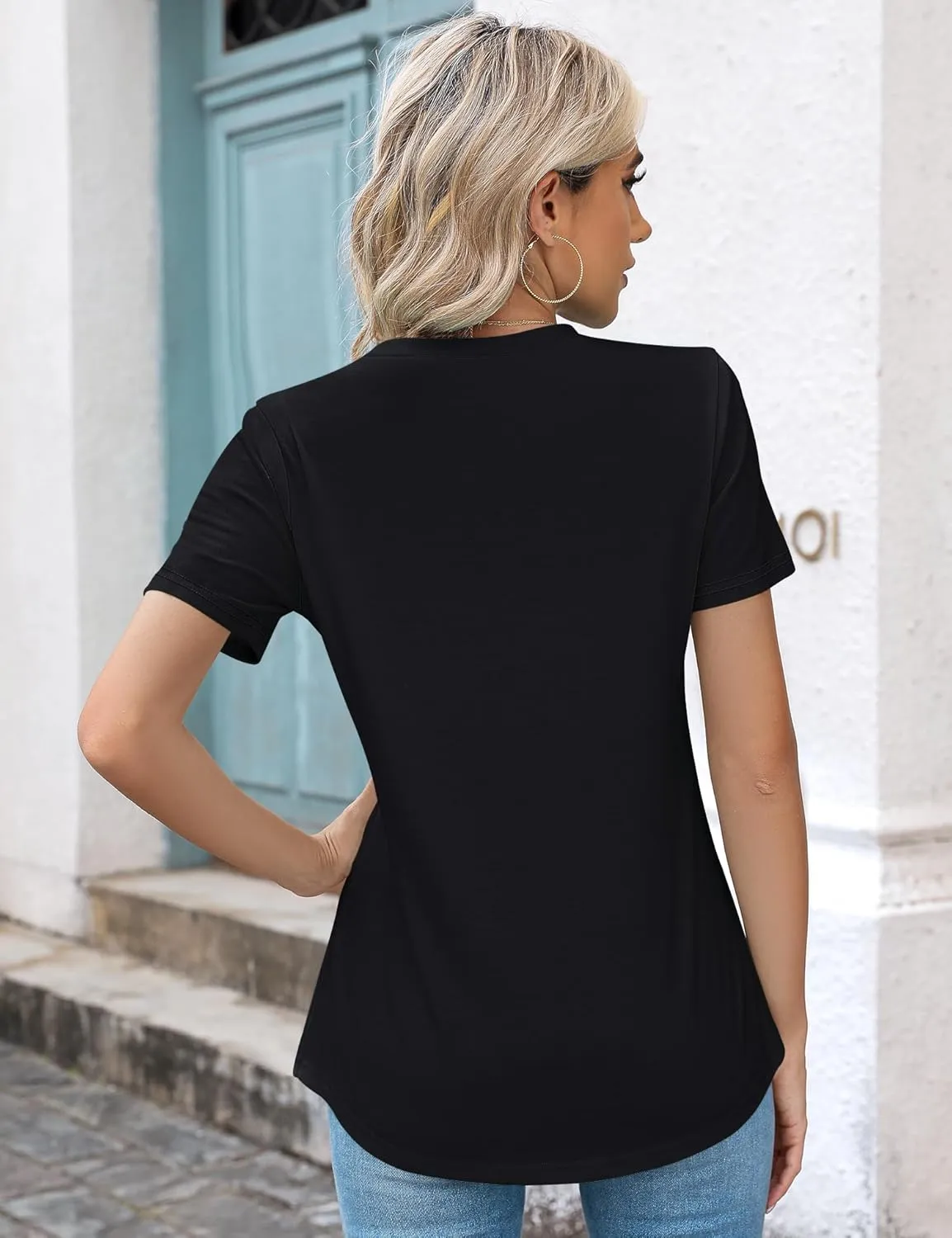 Kistore Womens Casual Crew Neck Short Sleeve Pleated Tops Blouses Fashion Clothes 2025