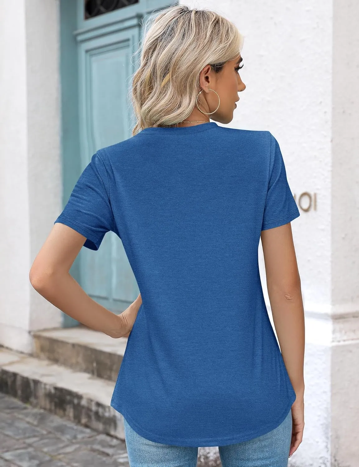 Kistore Womens Casual Crew Neck Short Sleeve Pleated Tops Blouses Fashion Clothes 2025