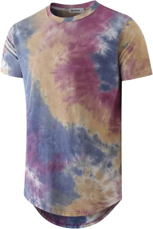 KLIEGOU Mens Hipster Crewneck T-Shirt Round Hemline Hole Tees