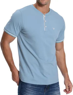 KUYIGO Men's Henley Shirts Short Sleeve Casual Button Cotton Embroidery Fashion Lightweight T-Shirts Tops