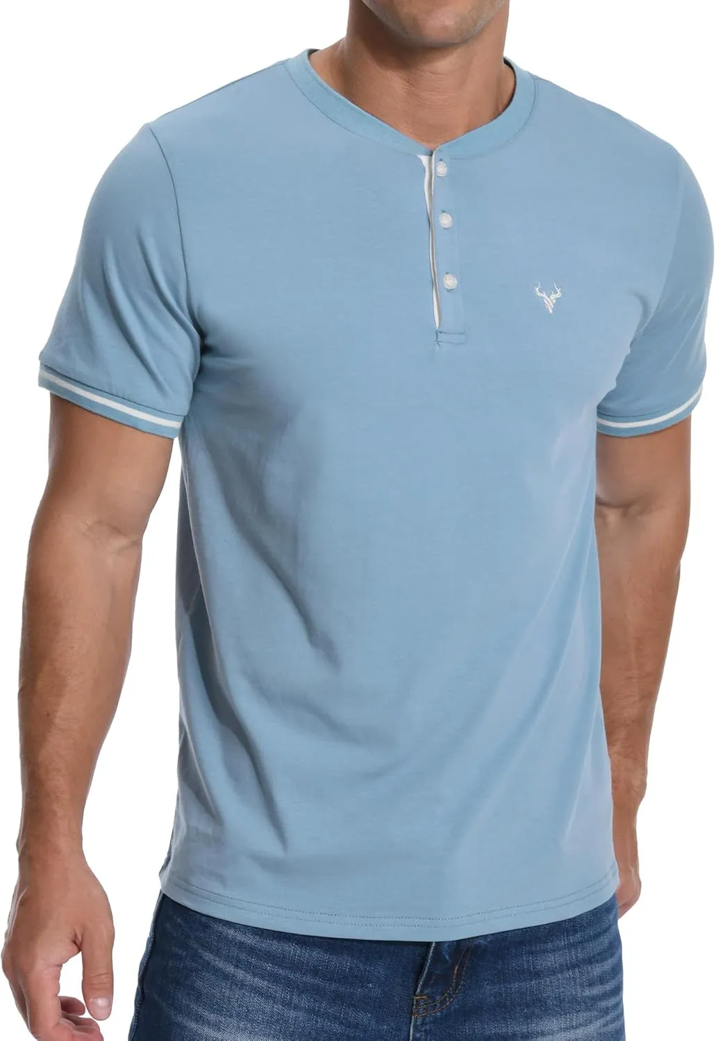 KUYIGO Men's Henley Shirts Short Sleeve Casual Button Cotton Embroidery Fashion Lightweight T-Shirts Tops
