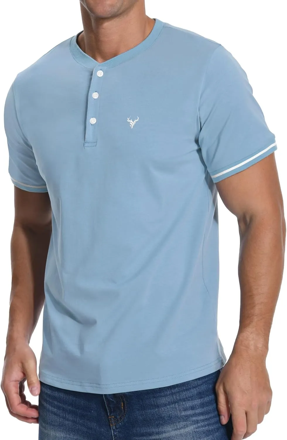 KUYIGO Men's Henley Shirts Short Sleeve Casual Button Cotton Embroidery Fashion Lightweight T-Shirts Tops