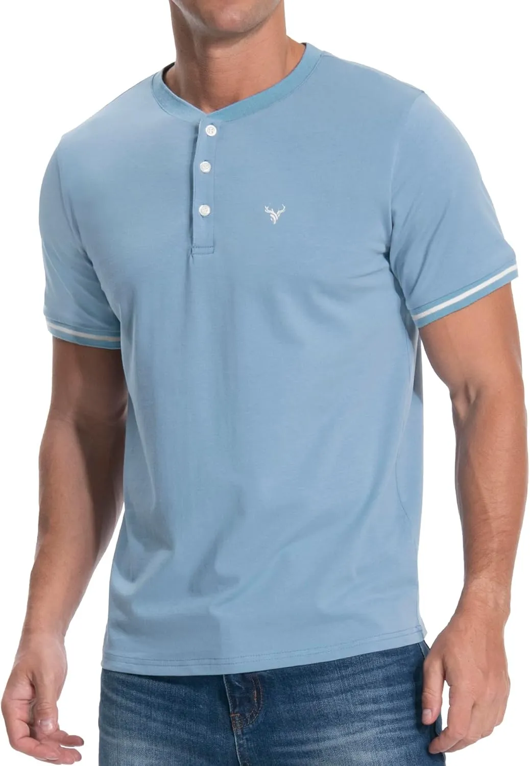KUYIGO Men's Henley Shirts Short Sleeve Casual Button Cotton Embroidery Fashion Lightweight T-Shirts Tops