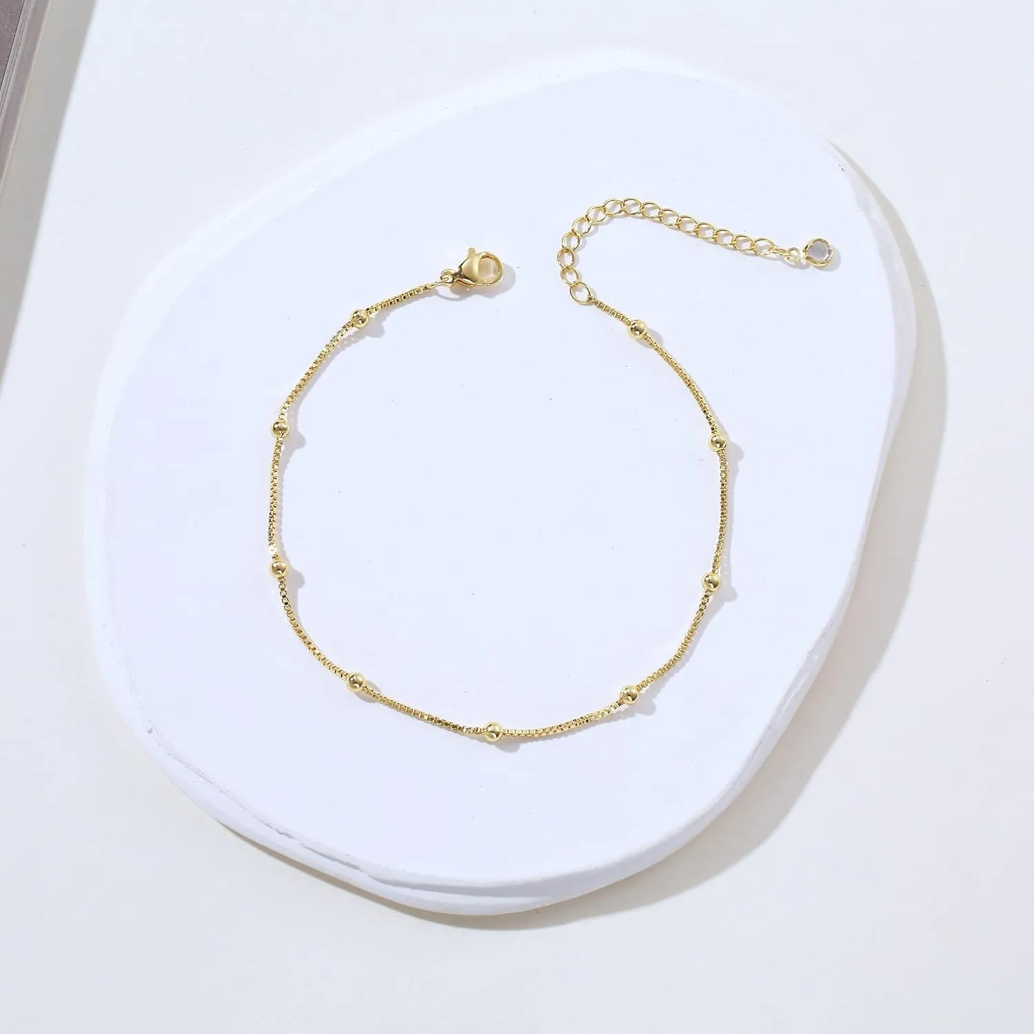 Kyerlyn Dainty Simple Chain Anklet for Women 18k Gold/Silver Plated Summer Beach Beaded Evil Eye Moon Figaro Butterfly Satellite Cuban Pearl Flat Marina Anklet Gift