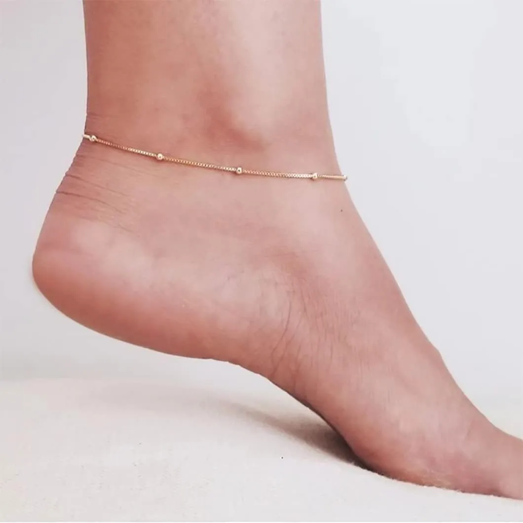 Kyerlyn Dainty Simple Chain Anklet for Women 18k Gold/Silver Plated Summer Beach Beaded Evil Eye Moon Figaro Butterfly Satellite Cuban Pearl Flat Marina Anklet Gift