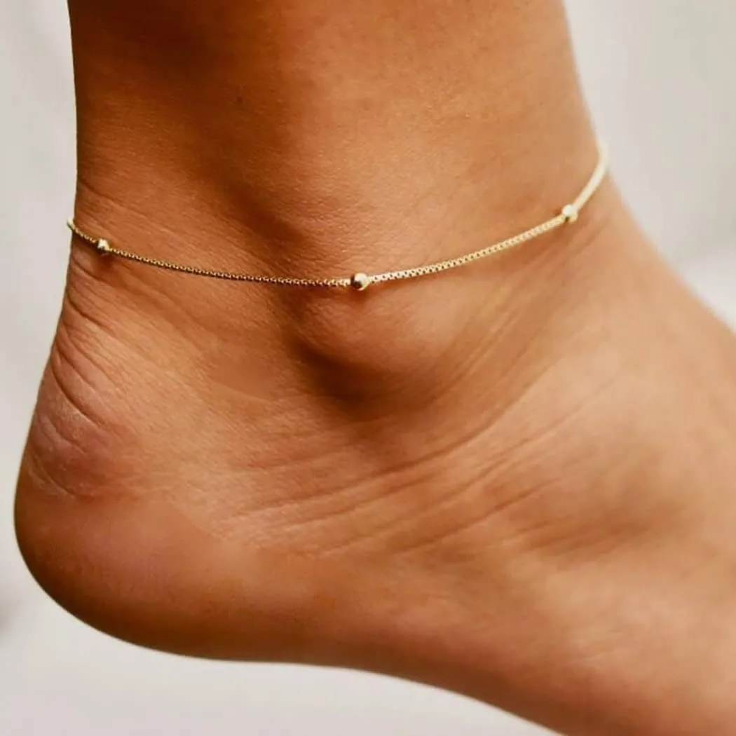 Kyerlyn Dainty Simple Chain Anklet for Women 18k Gold/Silver Plated Summer Beach Beaded Evil Eye Moon Figaro Butterfly Satellite Cuban Pearl Flat Marina Anklet Gift