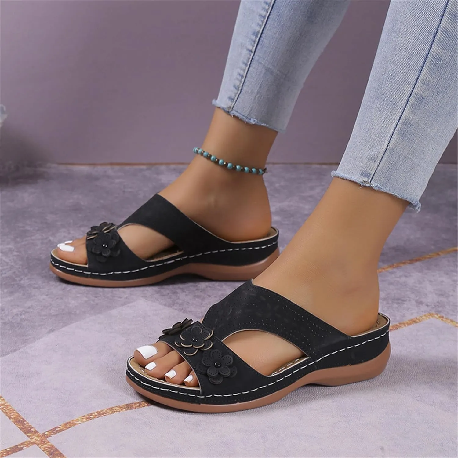 Ladmiple Womens Sandals Comfortable Walking Dressy Orthopedic Slippers Arch Support Orthotic Flip Flops Beach Summer Slides