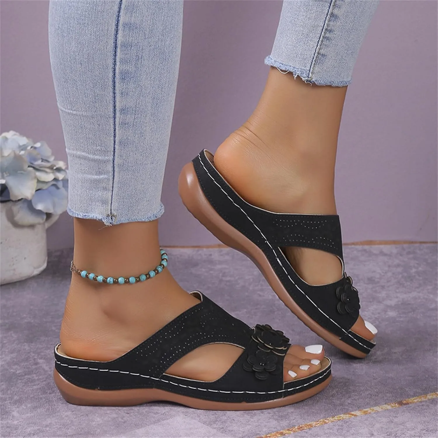 Ladmiple Womens Sandals Comfortable Walking Dressy Orthopedic Slippers Arch Support Orthotic Flip Flops Beach Summer Slides