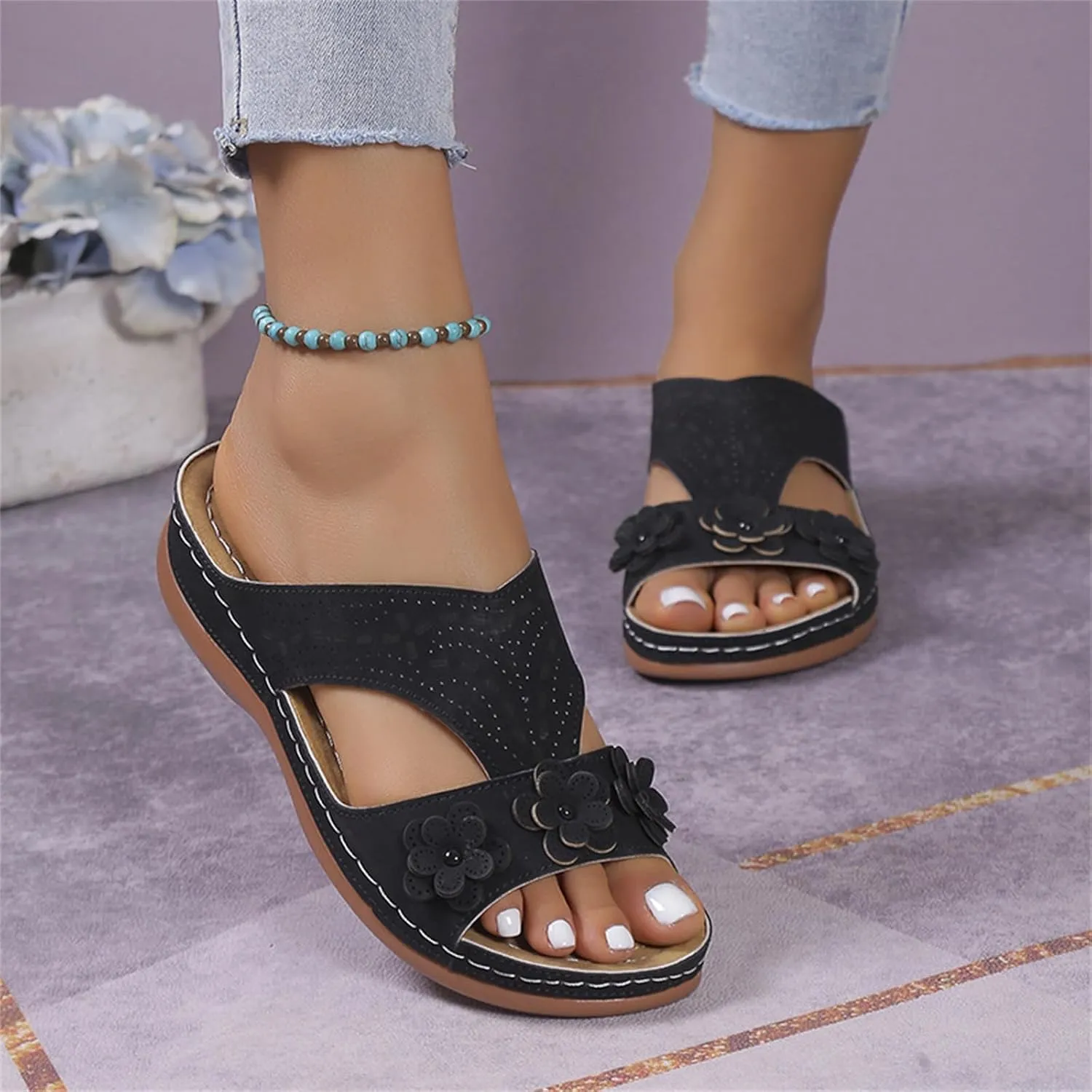Ladmiple Womens Sandals Comfortable Walking Dressy Orthopedic Slippers Arch Support Orthotic Flip Flops Beach Summer Slides