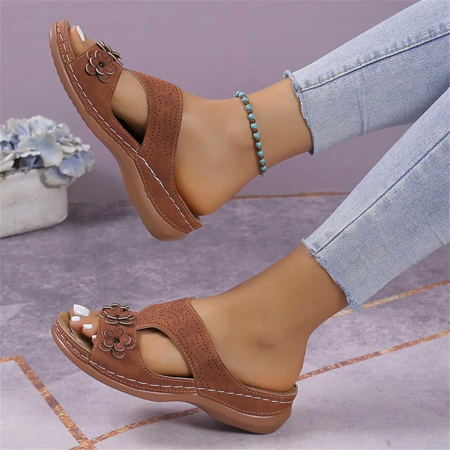 Ladmiple Womens Sandals Comfortable Walking Dressy Orthopedic Slippers Arch Support Orthotic Flip Flops Beach Summer Slides