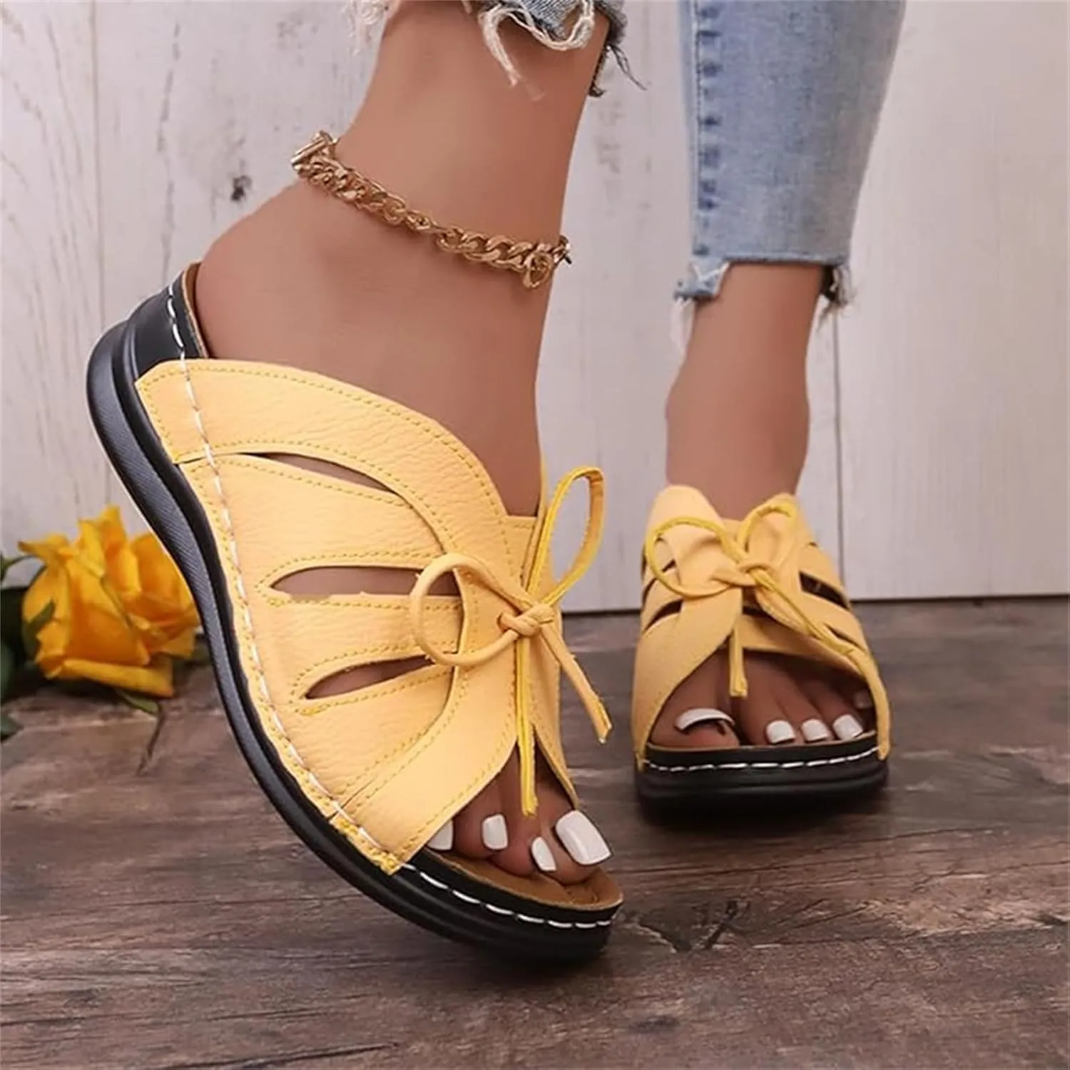 Ladmiple Womens Sandals Comfortable Walking Dressy Orthotic Flip Flops Open Toe Arch Support Summer Orthopedic Slippers