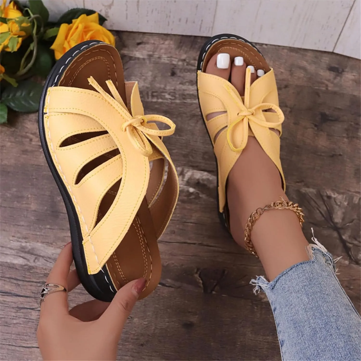 Ladmiple Womens Sandals Comfortable Walking Dressy Orthotic Flip Flops Open Toe Arch Support Summer Orthopedic Slippers