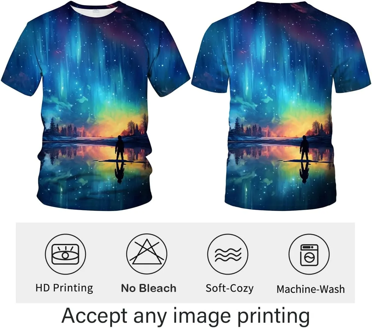 LAOLIUSN Colorful Aurora Borealis T Shirt Novelty Starry Night Theme Tee Shirt