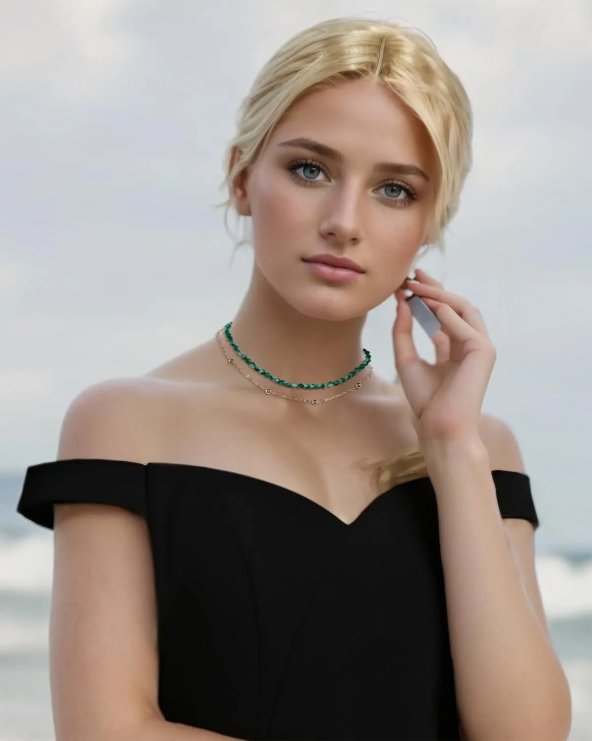 Layered Choker 14k Gold Plated Chain Agate Beaded Necklace Simple Crystals Necklaces for Women Jewelry Gifts