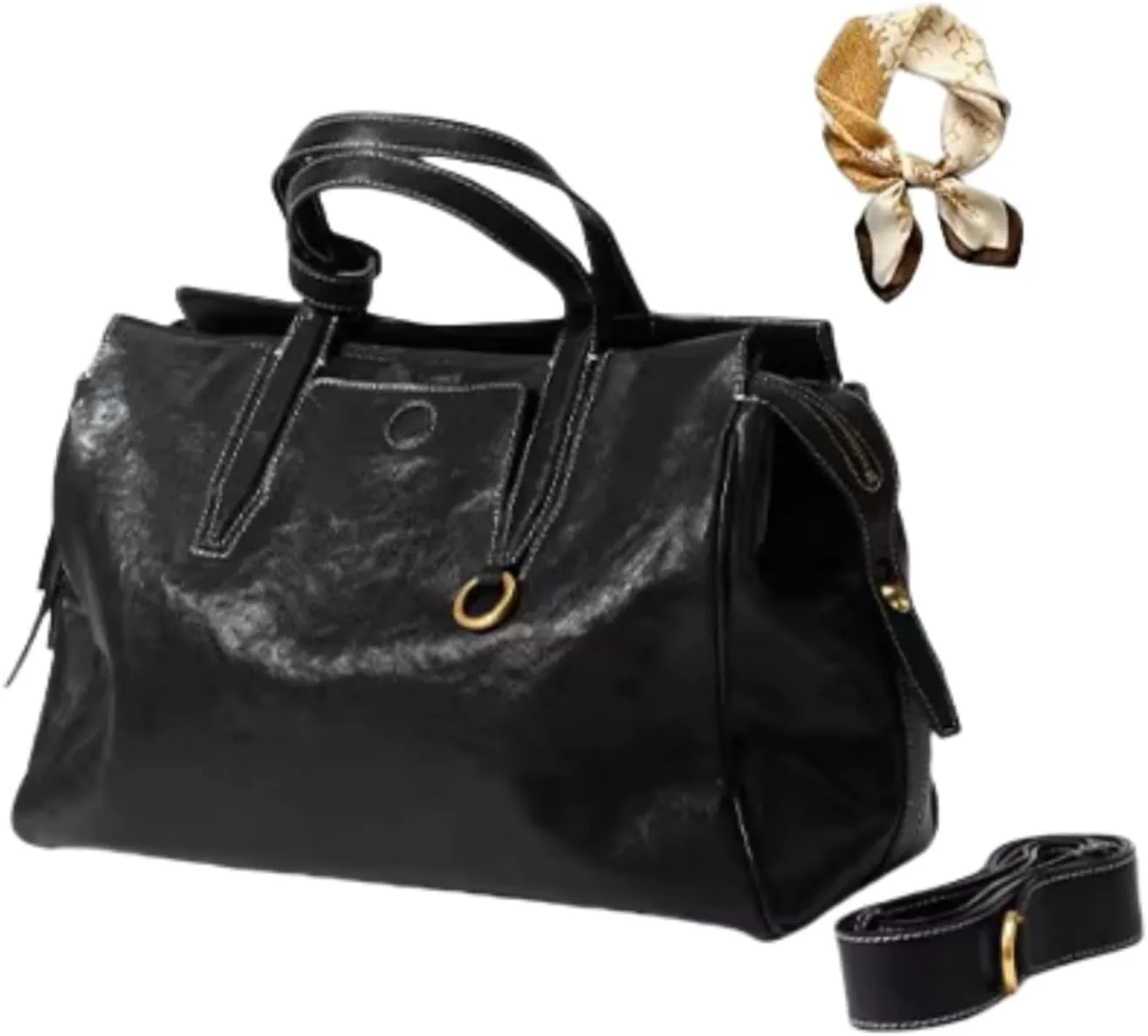 Leather Crossbody Bag for Women,Large Capacity Underarm Satchel,Slouchy Mini Vintage Tote Handbag