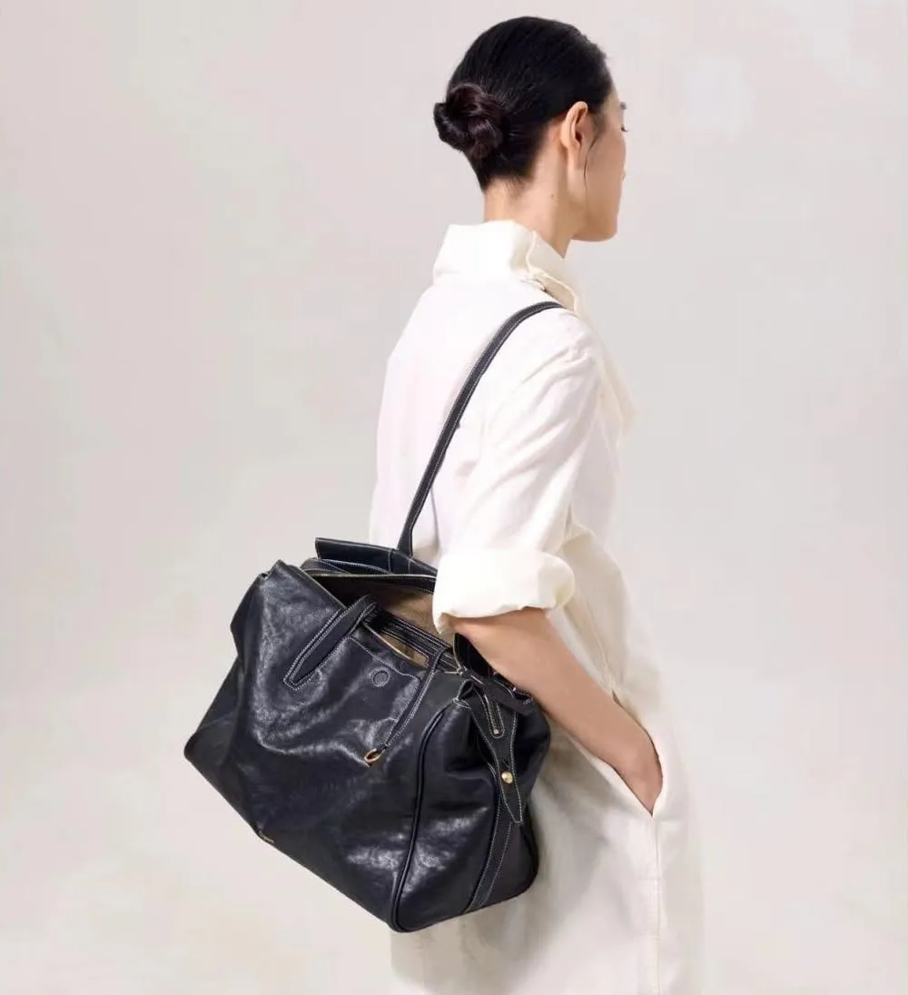 Leather Crossbody Bag for Women,Large Capacity Underarm Satchel,Slouchy Mini Vintage Tote Handbag