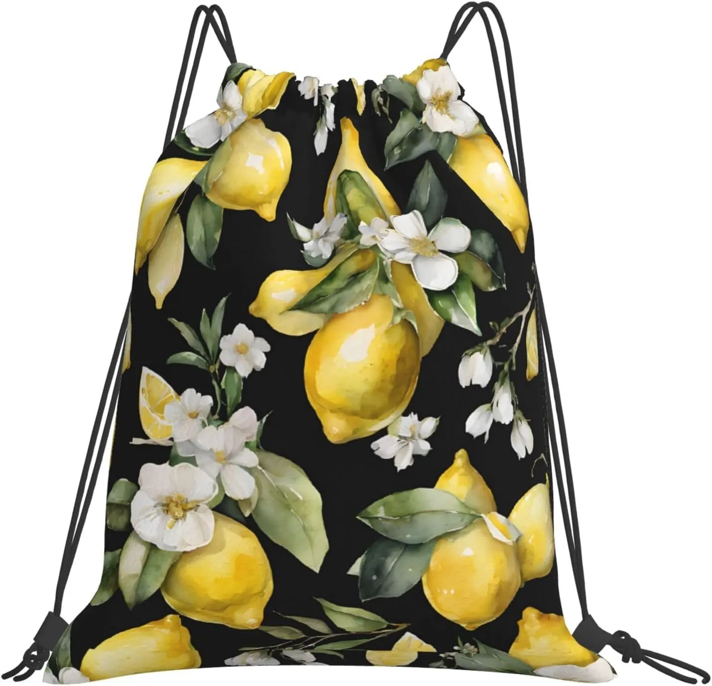 (Lemon And Flower) Drawstring Backpack Drawstring Gym Bag Foldable Water Drawstring Bags Draw String Back Bag For Shopping Sport Yoga Travel, Swimming, Beach
