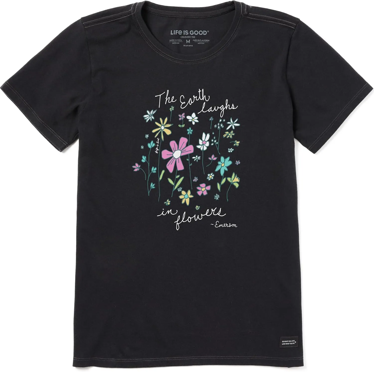 Life is Good Women's Crusher Tee, Short Sleeve Cotton Graphic T-Shirts, Earth Laughs in Wildflowers