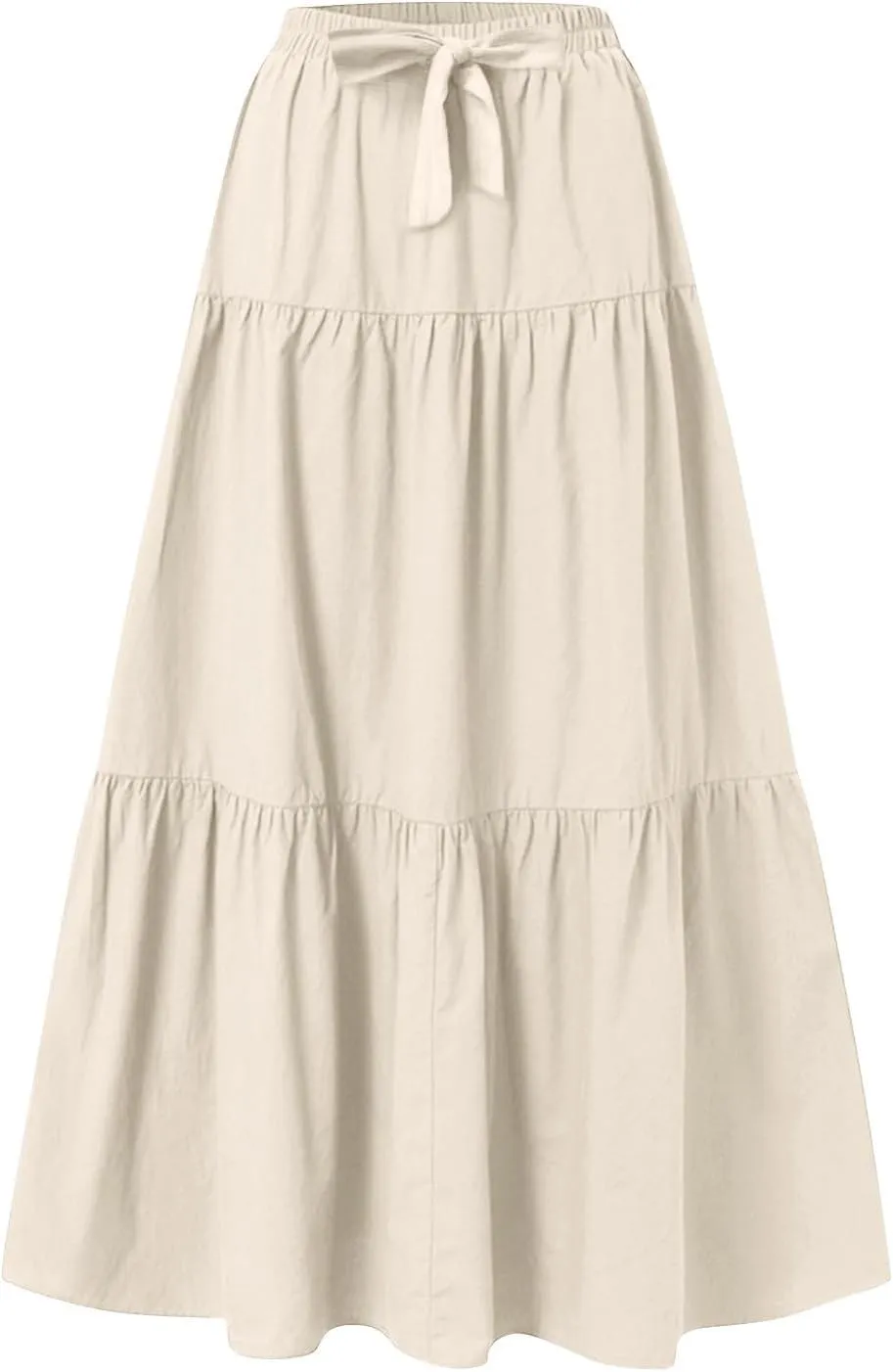 Linen Maxi Skirts for Women 2025 Casual Summer Tiered Long Pleated Skirt Comfy Elastic Waist Beach A Line Flowy Skirt