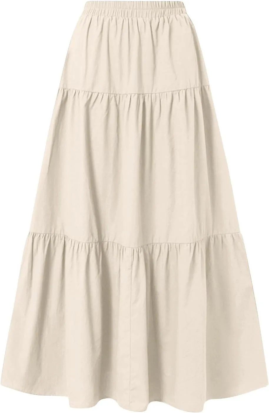 Linen Maxi Skirts for Women 2025 Casual Summer Tiered Long Pleated Skirt Comfy Elastic Waist Beach A Line Flowy Skirt