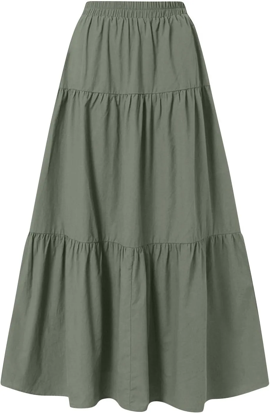Linen Maxi Skirts for Women 2025 Casual Summer Tiered Long Pleated Skirt Comfy Elastic Waist Beach A Line Flowy Skirt