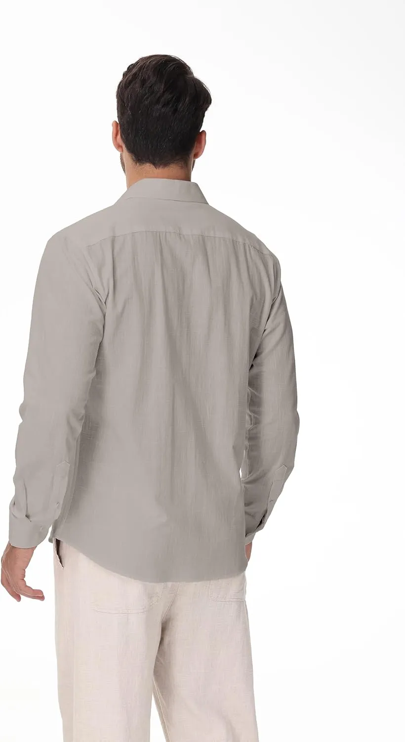 Linen Shirts for Men Casual Button Down Long Sleeve Shirt Solid Summer Beach Hawaiian Shirts