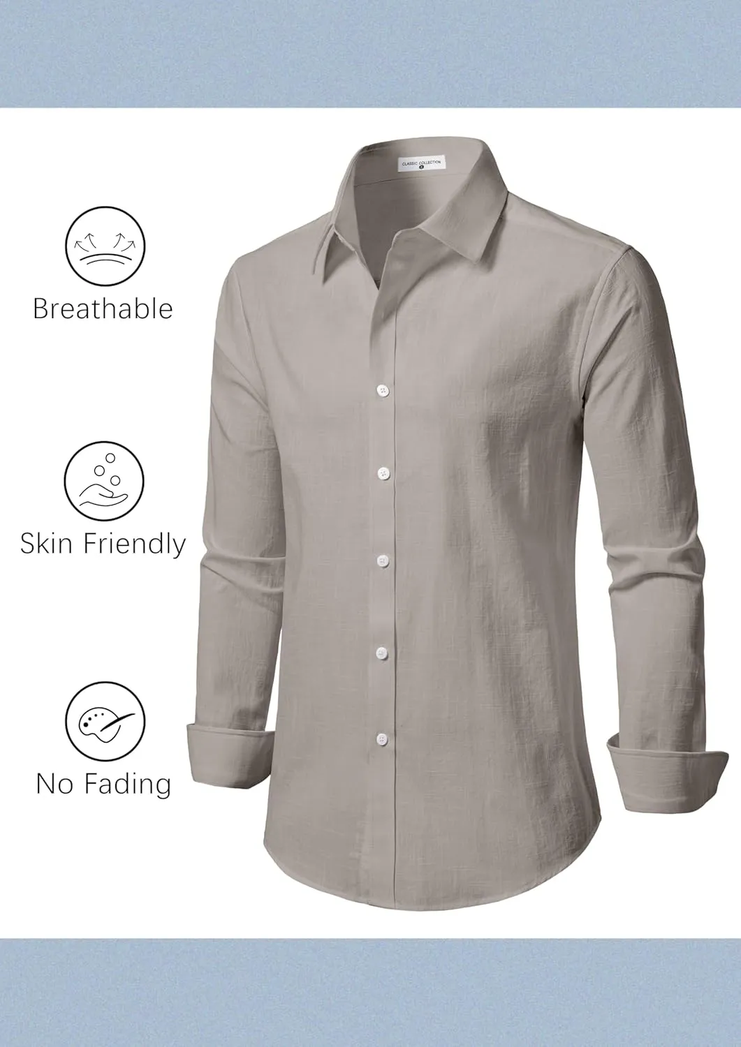 Linen Shirts for Men Casual Button Down Long Sleeve Shirt Solid Summer Beach Hawaiian Shirts