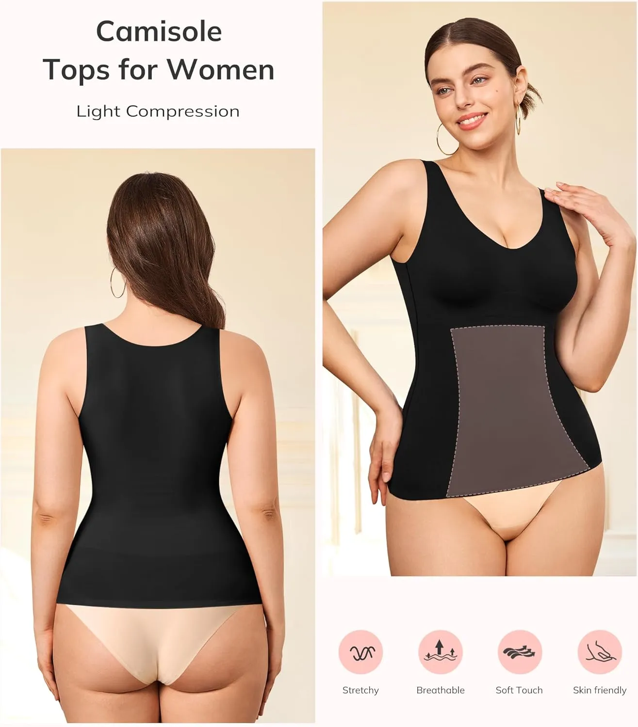 LODAY Compression Tank Tops for Women Shapewear Tummy Control V Neck Camisole Cami Tops