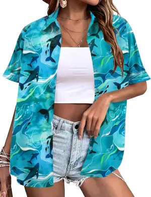 LOMON Women's Summer Hawaiian Shirts Floral Short Sleeve Button Down Shirts Hawaii Tropical Beach Tops Outfits