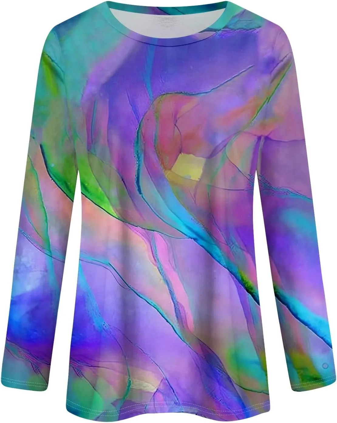 Long Sleeve Tops for Women Crewneck Cute Shirts Casual Trendy Floral Print T-Shirts 2024 Blouses
