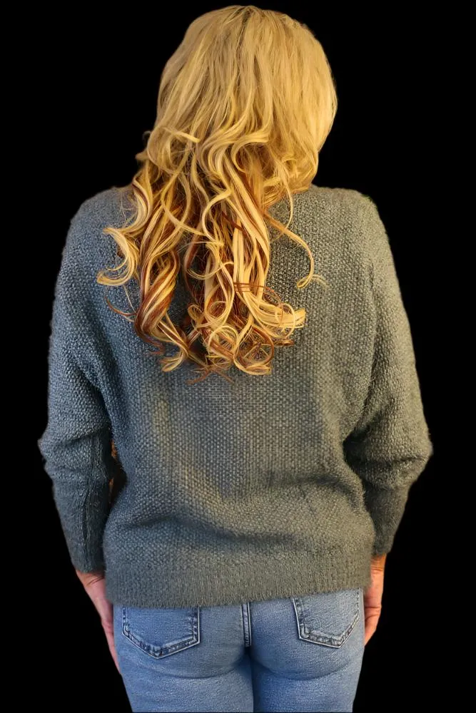 Look Mode Fluffy Grey Knit Sweater
