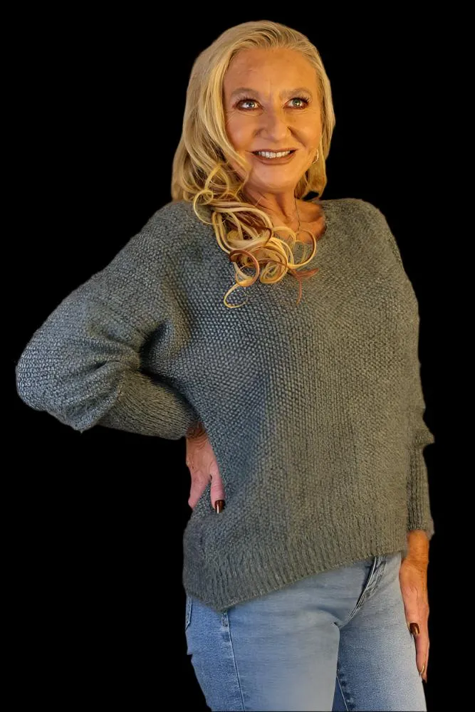Look Mode Fluffy Grey Knit Sweater