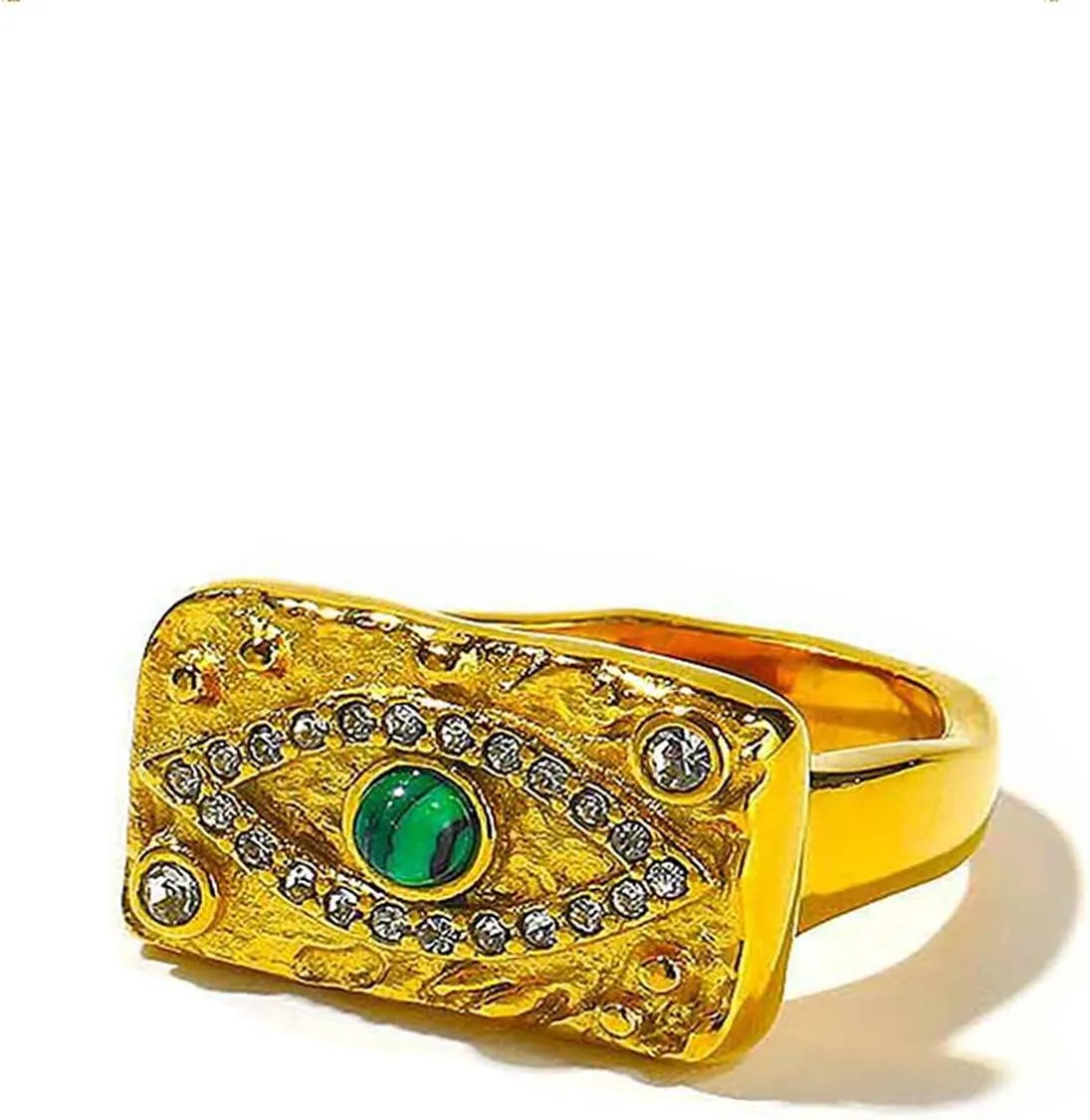 Loqimu Evil Eye Statement Rings Rectangle Chunky Stackable Midi Rings for Women Teen Girls Gold Stainless Steel Cubic Zirconia Rings Index Pinky Rings Aesthetic Finger Jewelry