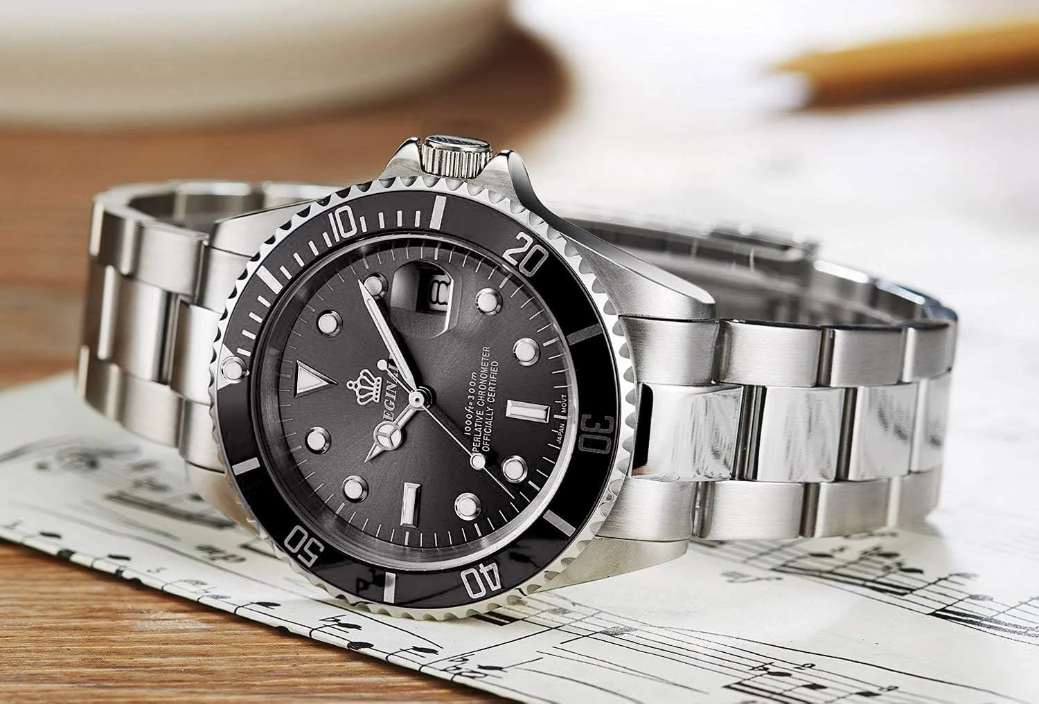 LOREO Classic Quartz Watches for Men Luminous Stainless Steel Band Rotating Bezel Sapphire Glass Diving Waterproof Wrist Watch Japan Movement Sports Military Outdoor Watch
