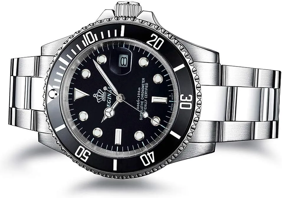 LOREO Classic Quartz Watches for Men Luminous Stainless Steel Band Rotating Bezel Sapphire Glass Diving Waterproof Wrist Watch Japan Movement Sports Military Outdoor Watch