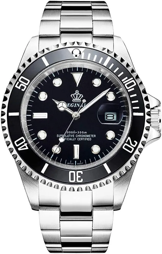 LOREO Classic Quartz Watches for Men Luminous Stainless Steel Band Rotating Bezel Sapphire Glass Diving Waterproof Wrist Watch Japan Movement Sports Military Outdoor Watch