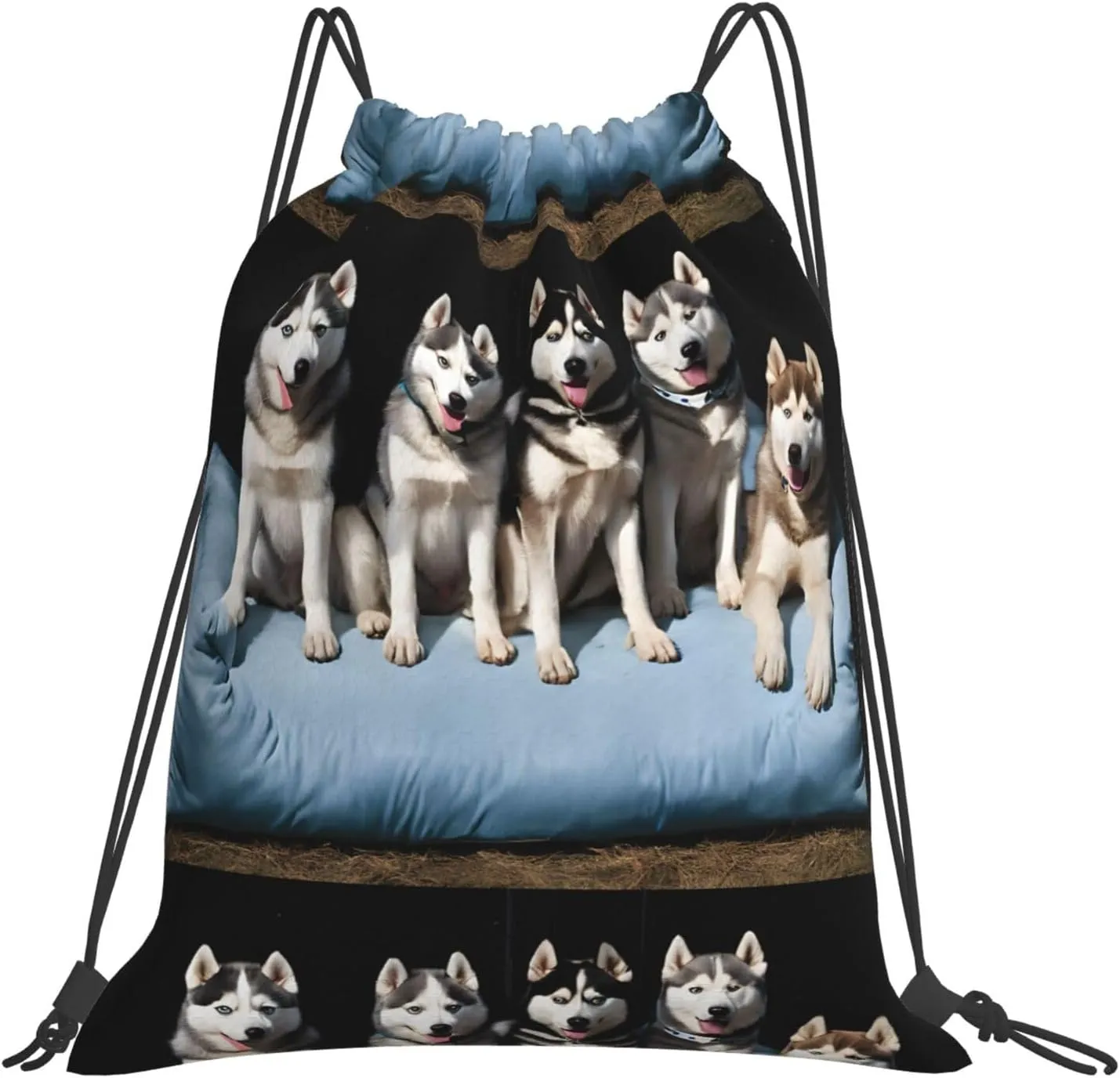 (Lovely Husky) Drawstring Backpack Drawstring Gym Bag Foldable Water Drawstring Bags Draw String Back Bag For Shopping Sport Yoga Travel, Swimming, Beach
