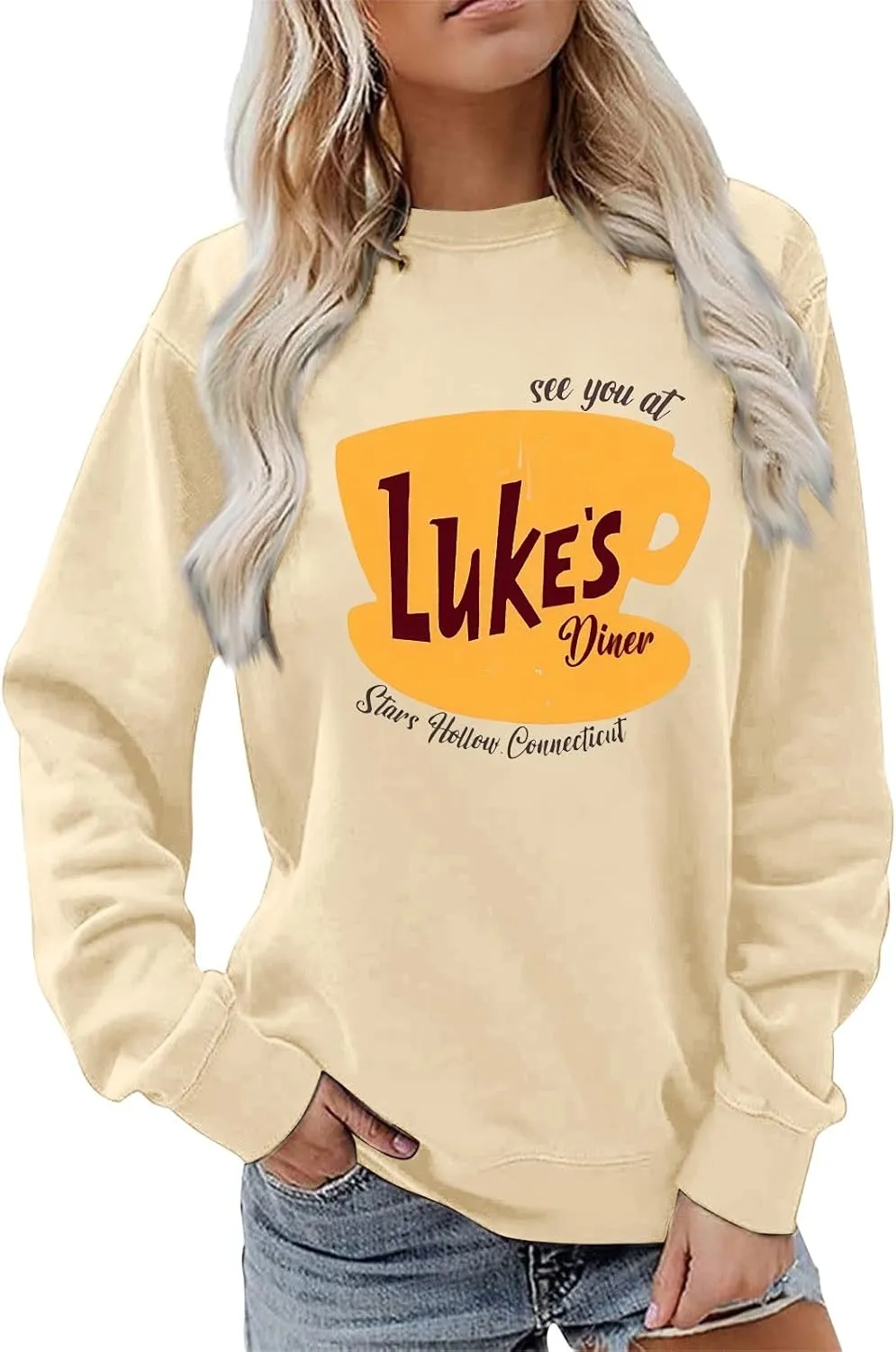 Luke's Diner Sweatshirts for WomenCrewneck Lukes Diner Graphic Long Sleeve Casual Pullover Preppy Girls Sweatshirt