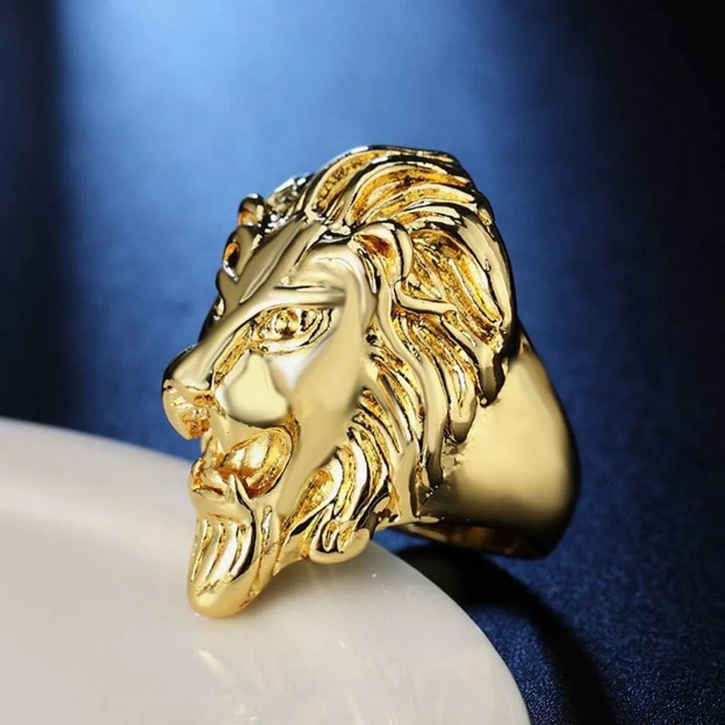 Luxury and Shining Men's Vintage Stainless Steel Lion Head Rings Heavy Metal Rock Style