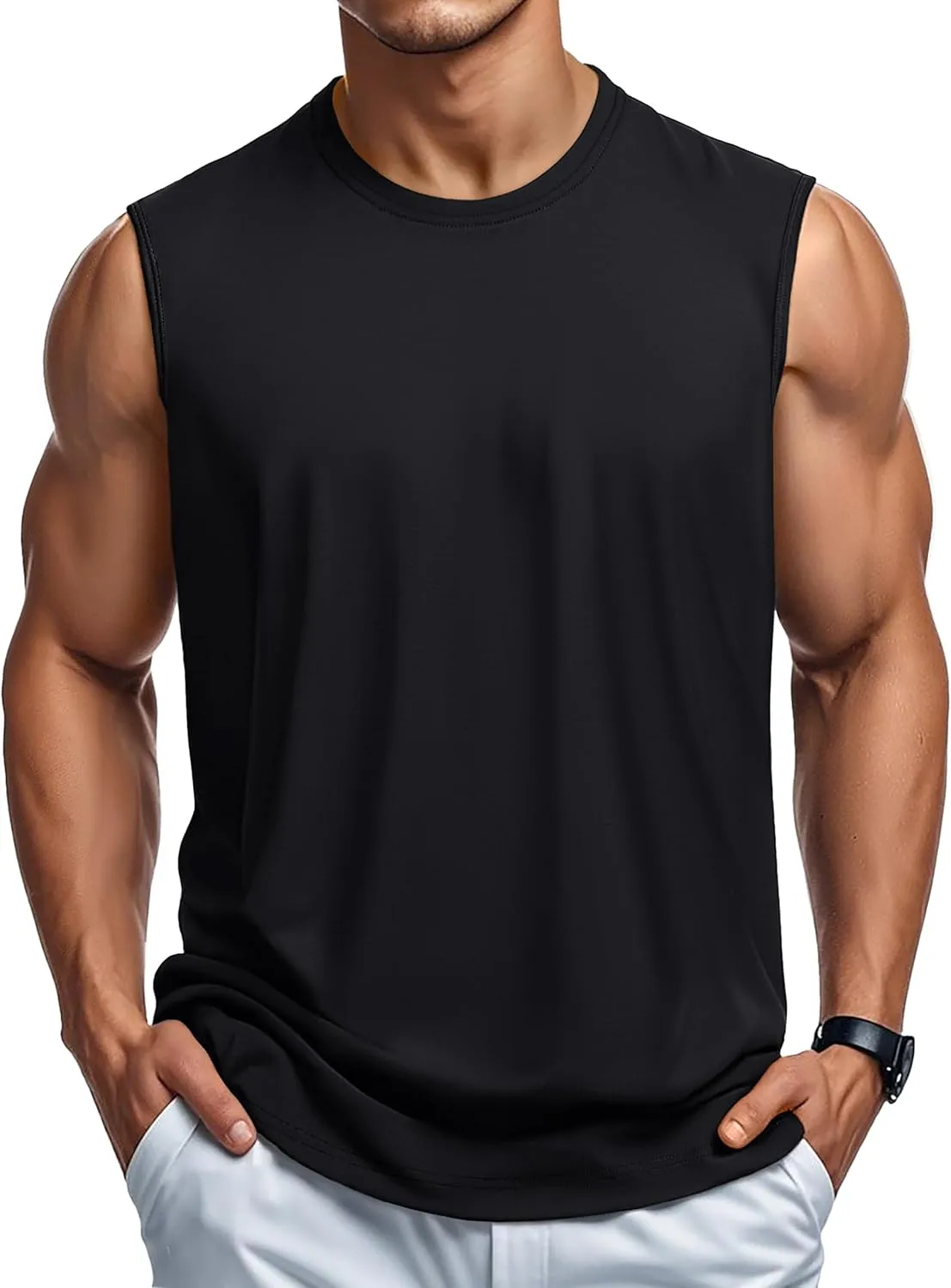 MAGCOMSEN Men's Tank Top Cotton Muscle Workout Gym Shirts Moisture Wicking Lightweight Summer Casual Sleeveless Shirts