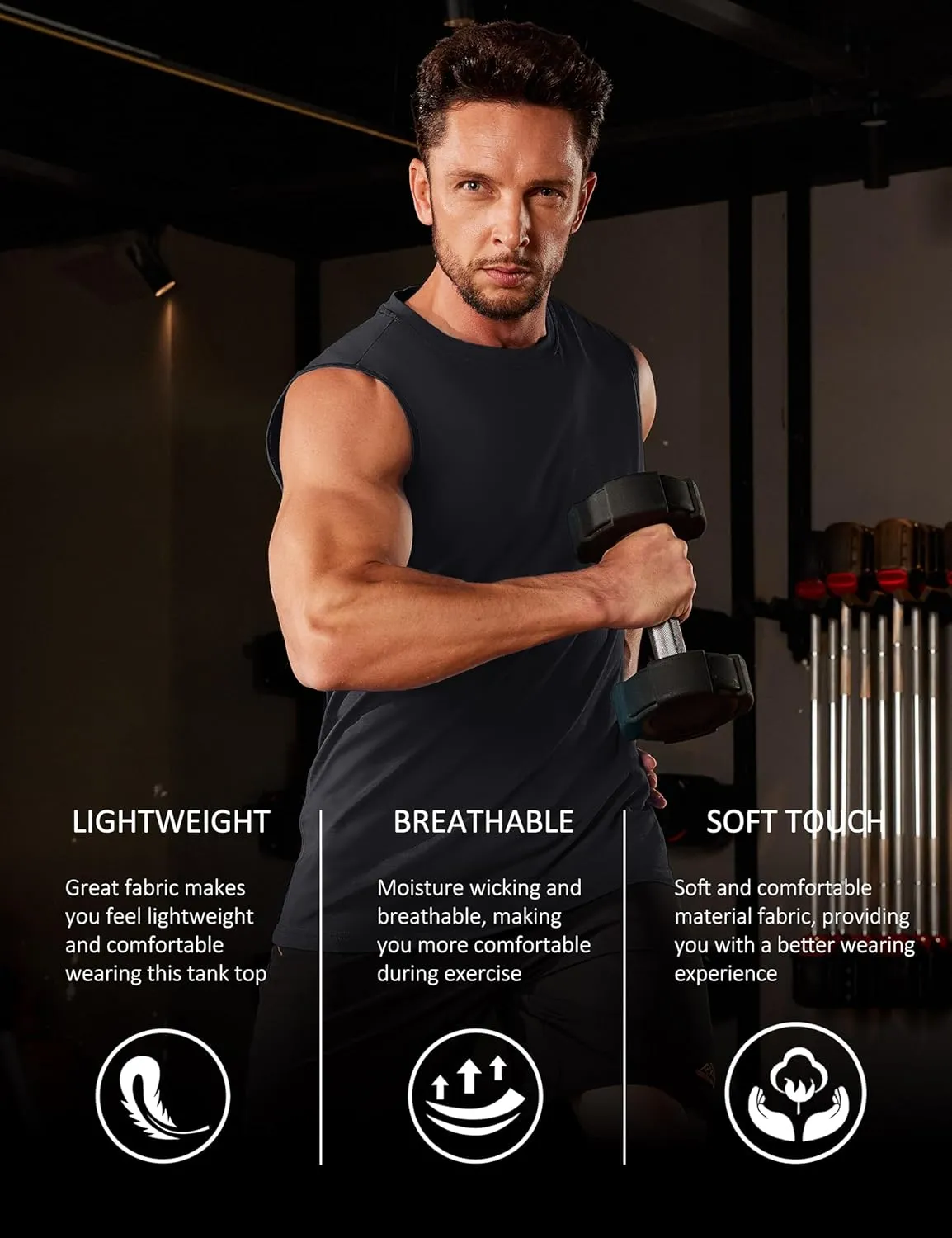 MAGCOMSEN Men's Tank Top Cotton Muscle Workout Gym Shirts Moisture Wicking Lightweight Summer Casual Sleeveless Shirts