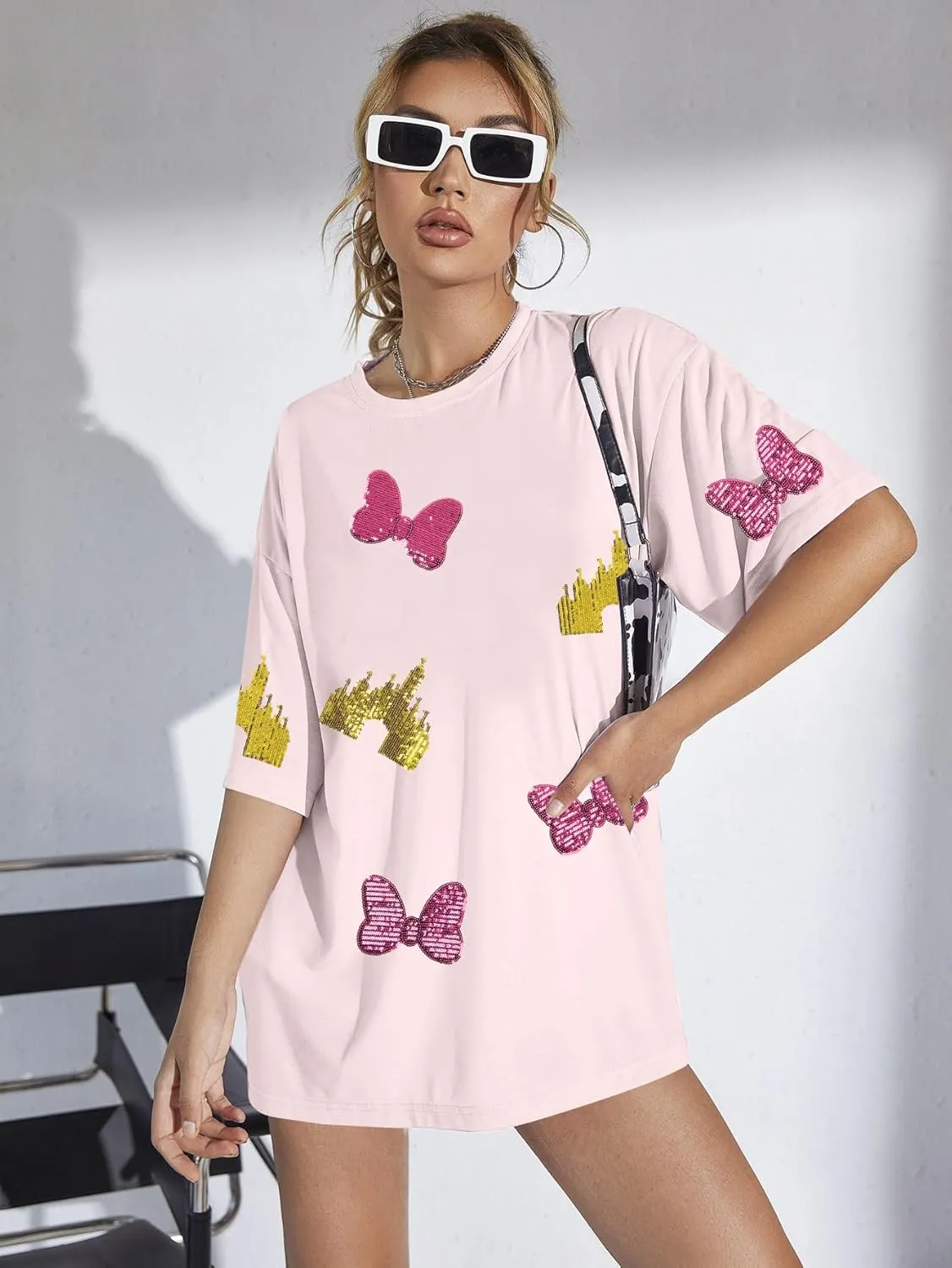 Magic Kingdom Shirts for Women Sequin Top Colorful Castle Graphic Tshirt Holiday Vacation Shirt Funny Cute Tee Tops
