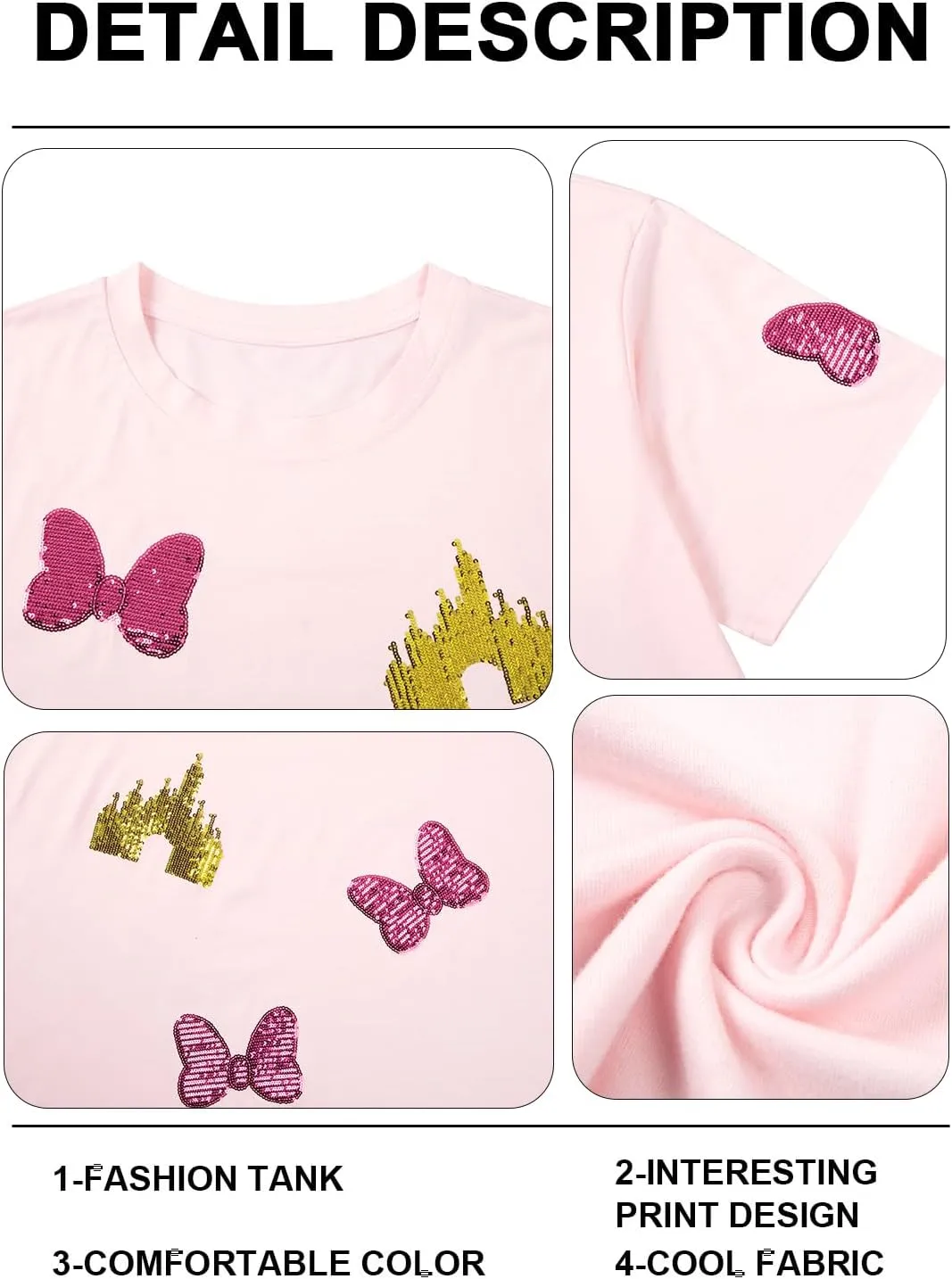 Magic Kingdom Shirts for Women Sequin Top Colorful Castle Graphic Tshirt Holiday Vacation Shirt Funny Cute Tee Tops