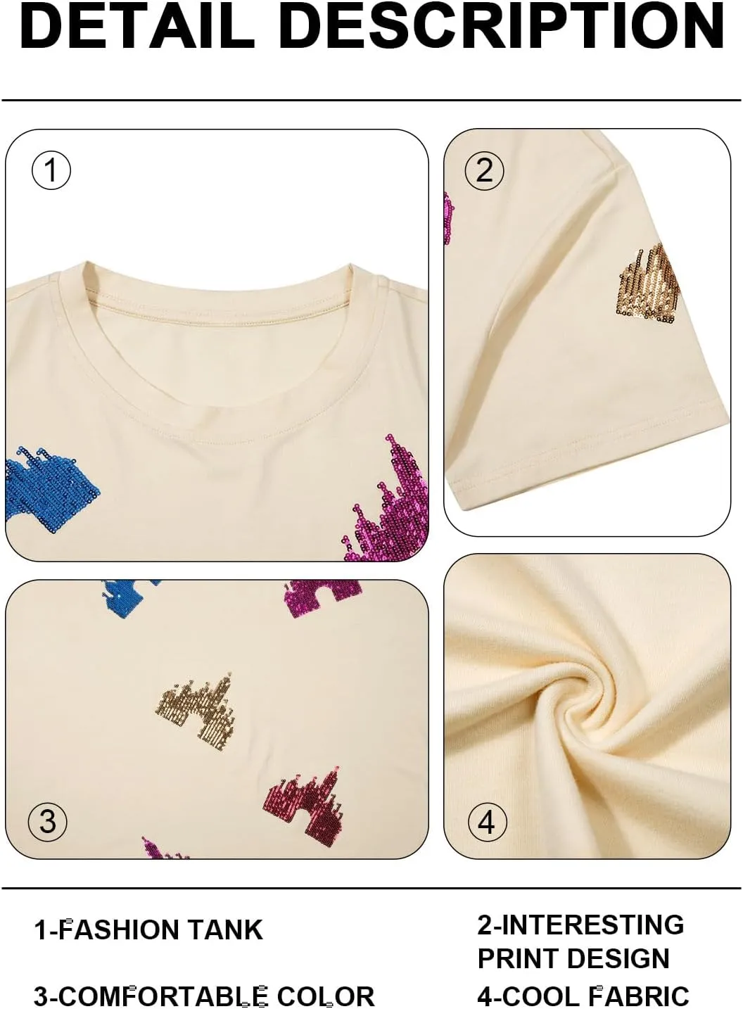 Magic Kingdom Shirts for Women Sequin Top Colorful Castle Graphic Tshirt Holiday Vacation Shirt Funny Cute Tee Tops