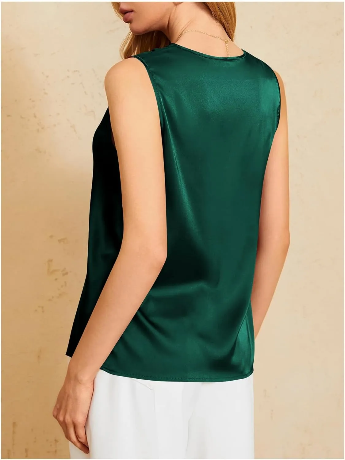 MakeMeChic Women's Satin Silk Tank Tops Cowl Neck Sleeveless Camisole Tops Dressy Shirts