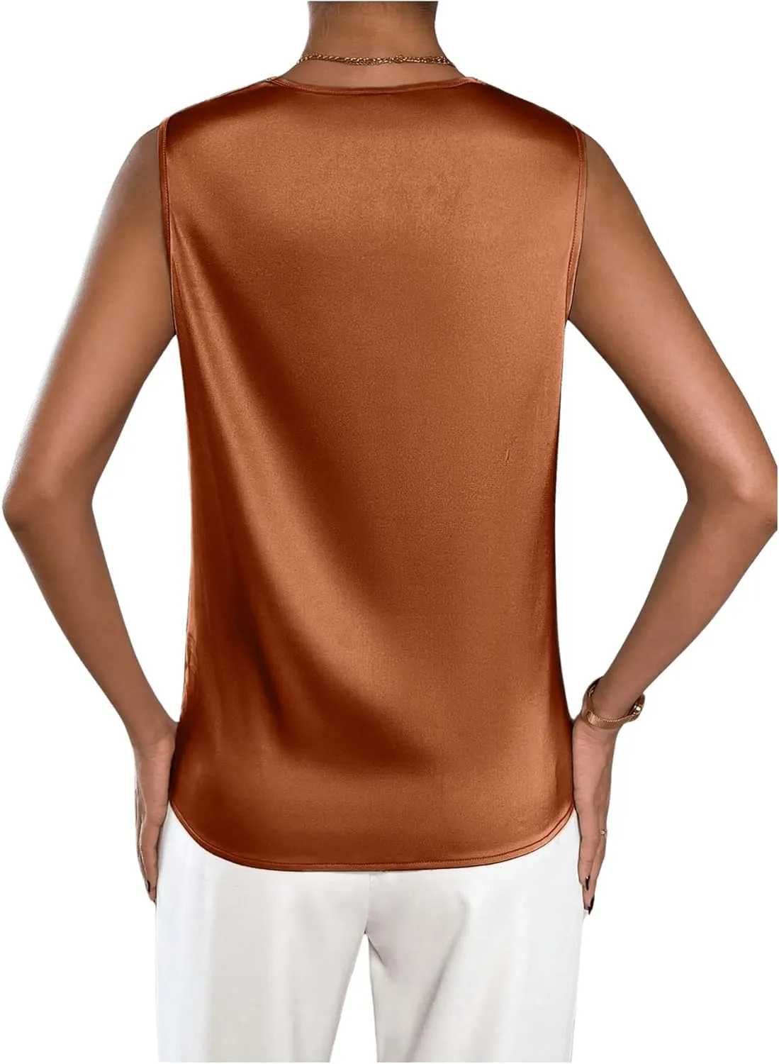MakeMeChic Women's Satin Silk Tank Tops Cowl Neck Sleeveless Camisole Tops Dressy Shirts
